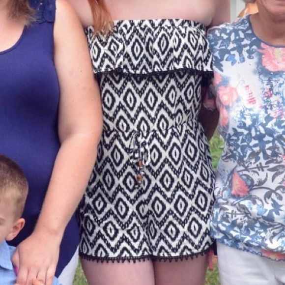 Black & White Strapless Romper - Picture 1 of 3